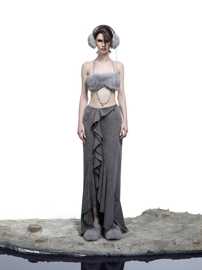 NORTH NODE Fuzzy Chain Beaded Patchwork V-neck Women&