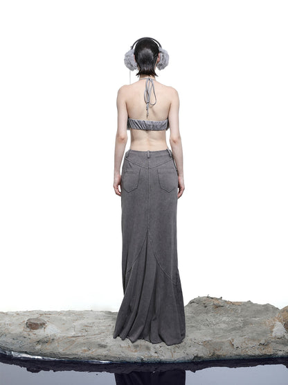 NORTH NODE Fuzzy Chain Beaded Patchwork V-neck Women&