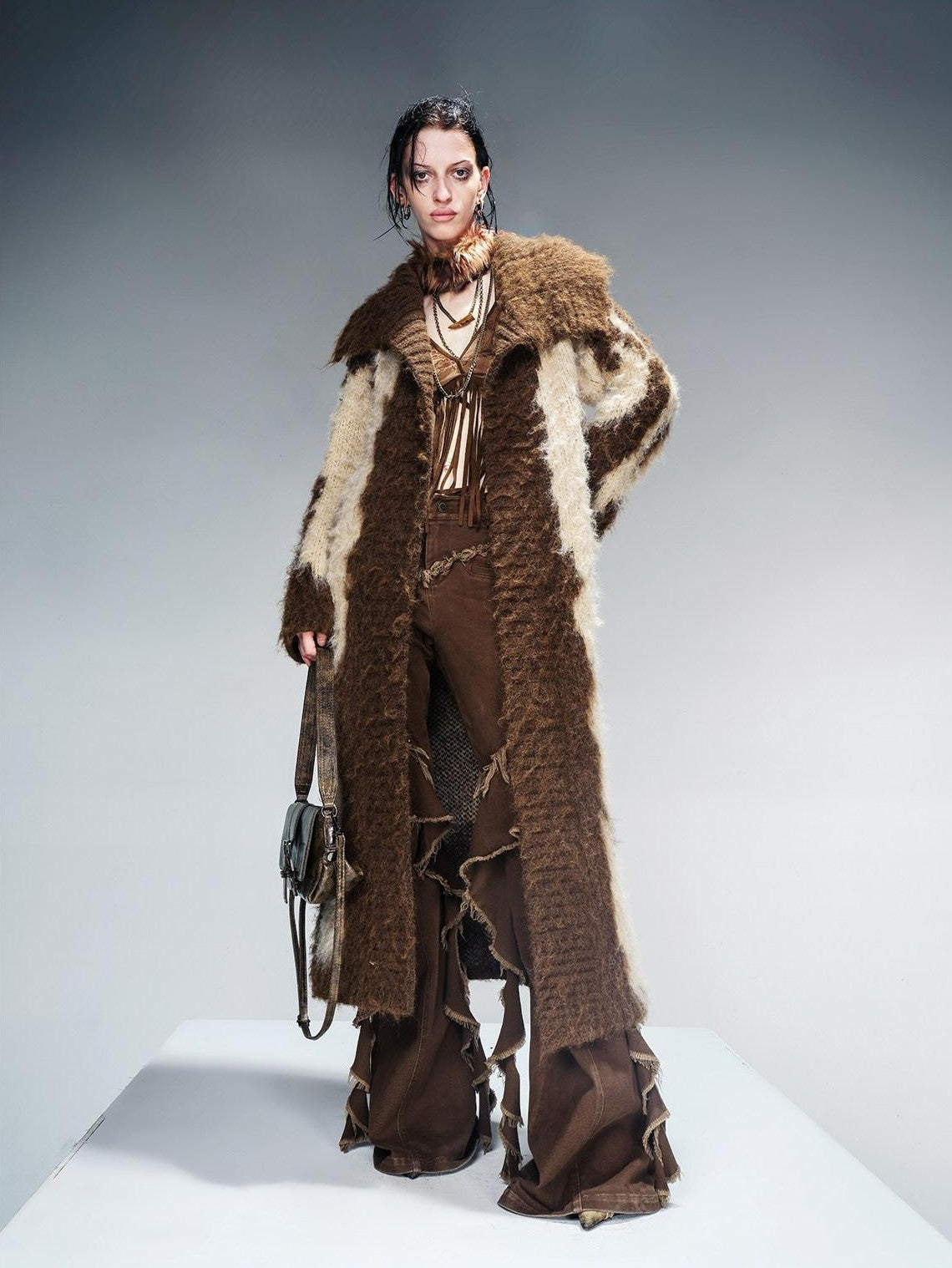 NORTH NODE Fuzzy Longline Open Front Cardigan Women&