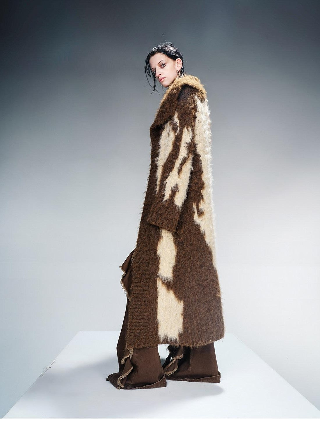NORTH NODE Fuzzy Longline Open Front Cardigan Women&