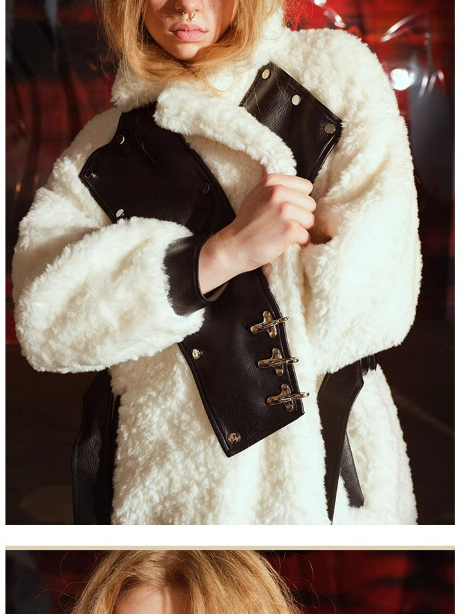 NORTH NODE Fuzzy Pajama Style Blazer Collar Women&