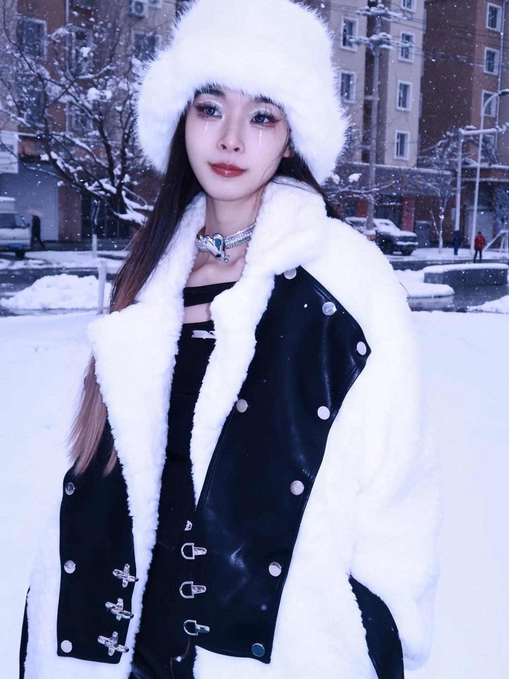 NORTH NODE Fuzzy Pajama Style Blazer Collar Women&