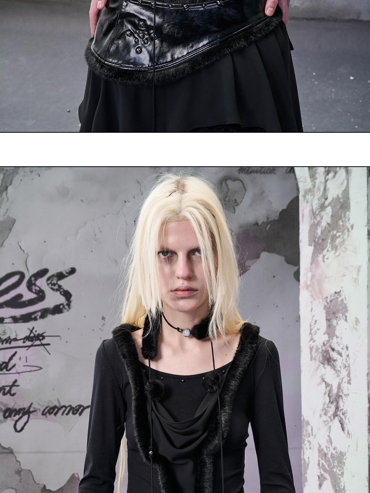 NORTH NODE Fuzzy Patchwork Cowl Neck Women&