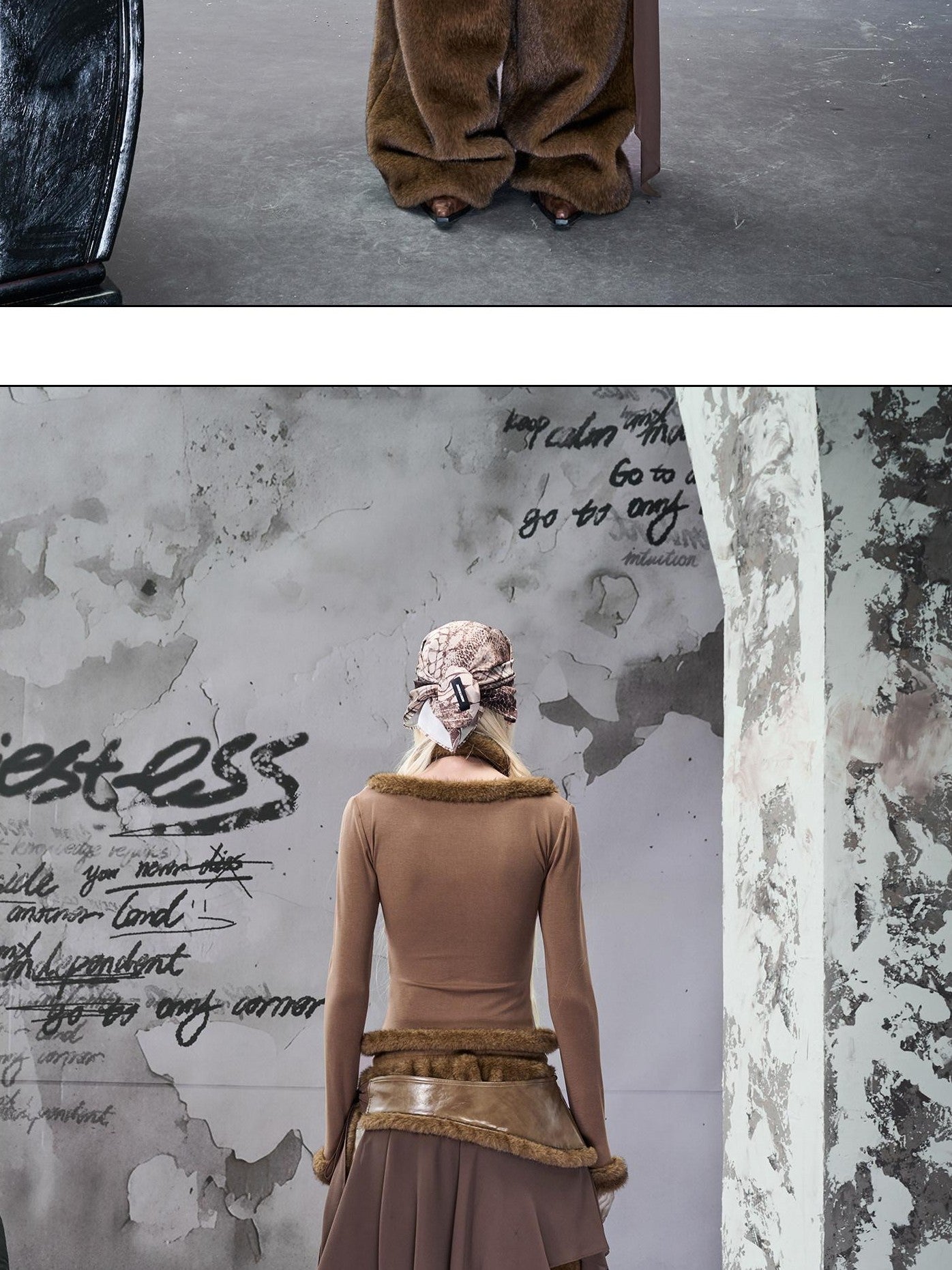 NORTH NODE Fuzzy Patchwork Cowl Neck Women&