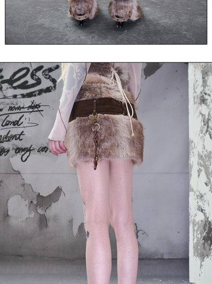 NORTH NODE Fuzzy Side Zipper Mid Waist Bodycon Women&