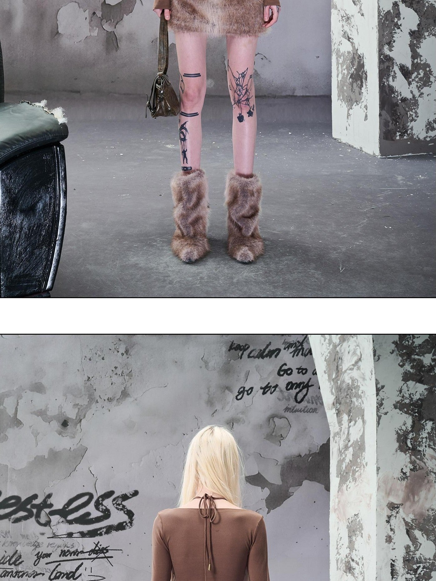 NORTH NODE Fuzzy Side Zipper Mid Waist Bodycon Women&