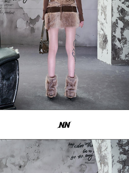 NORTH NODE Fuzzy Side Zipper Mid Waist Bodycon Women&