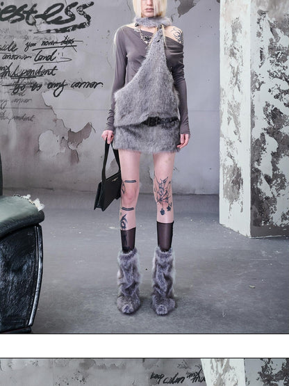 NORTH NODE Fuzzy Side Zipper Mid Waist Bodycon Women&