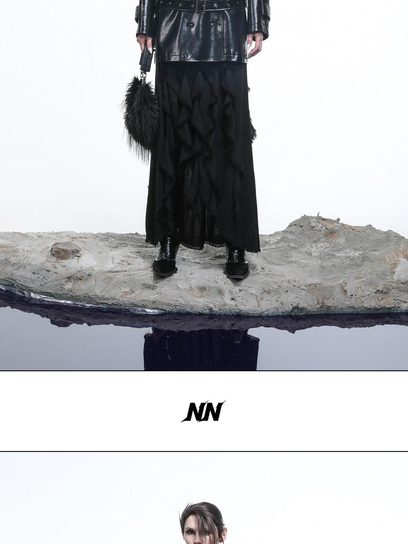NORTH NODE Glossy Mirror Fold Belted Mid Length Women&
