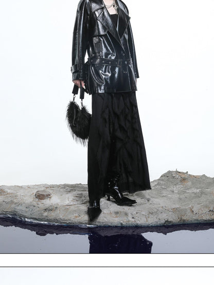 NORTH NODE Glossy Mirror Fold Belted Mid Length Women&