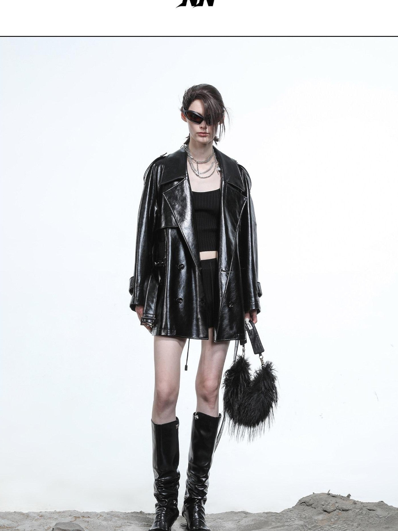 NORTH NODE Glossy Mirror Fold Belted Mid Length Women&