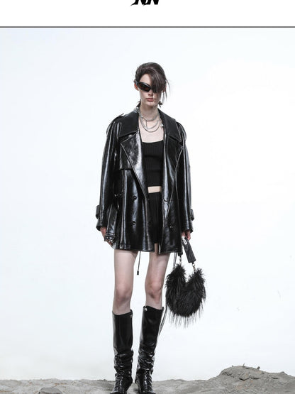 NORTH NODE Glossy Mirror Fold Belted Mid Length Women&