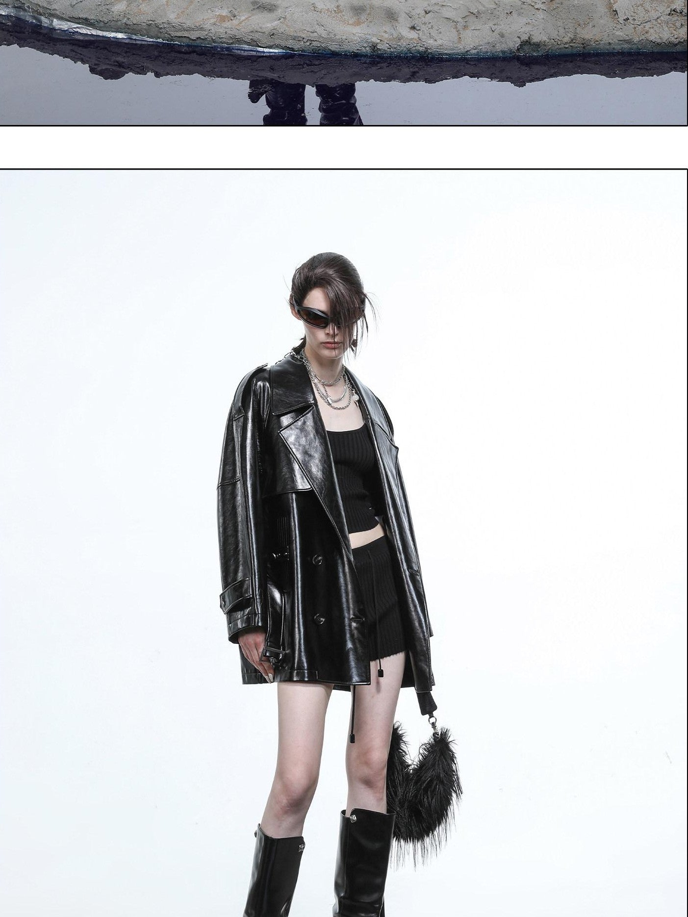 NORTH NODE Glossy Mirror Fold Belted Mid Length Women&