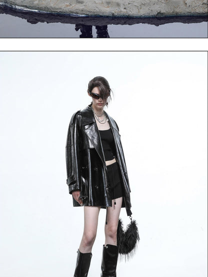 NORTH NODE Glossy Mirror Fold Belted Mid Length Women&