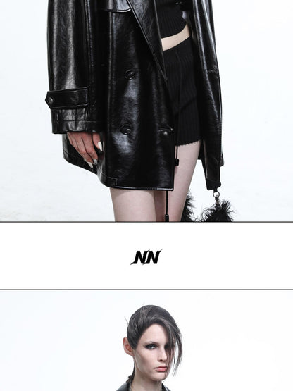 NORTH NODE Glossy Mirror Fold Belted Mid Length Women&