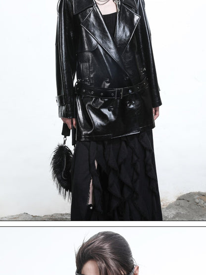 NORTH NODE Glossy Mirror Fold Belted Mid Length Women&