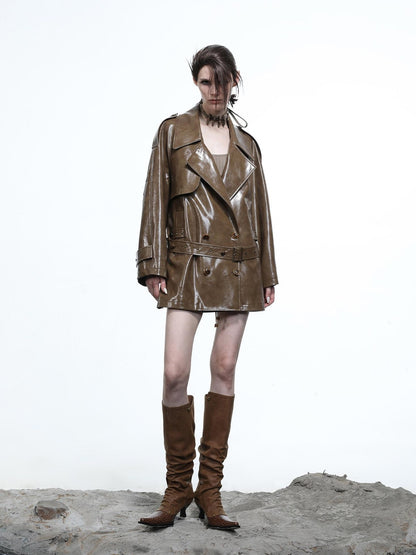 NORTH NODE Glossy Mirror Fold Belted Mid Length Women&