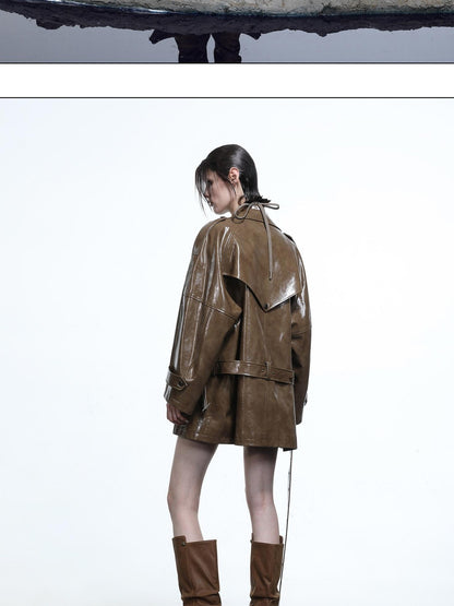 NORTH NODE Glossy Mirror Fold Belted Mid Length Women&