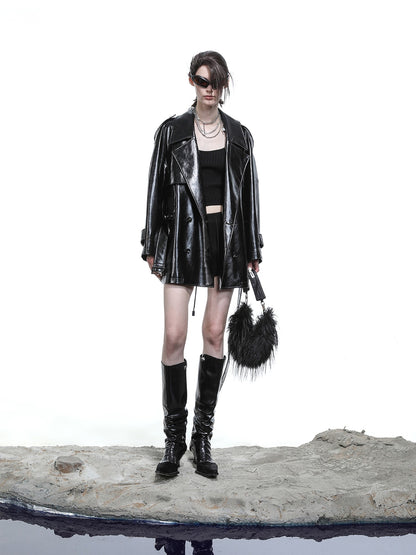 NORTH NODE Glossy Mirror Fold Belted Mid Length Women&
