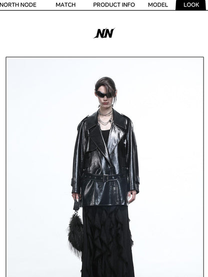 NORTH NODE Glossy Mirror Fold Belted Mid Length Women&