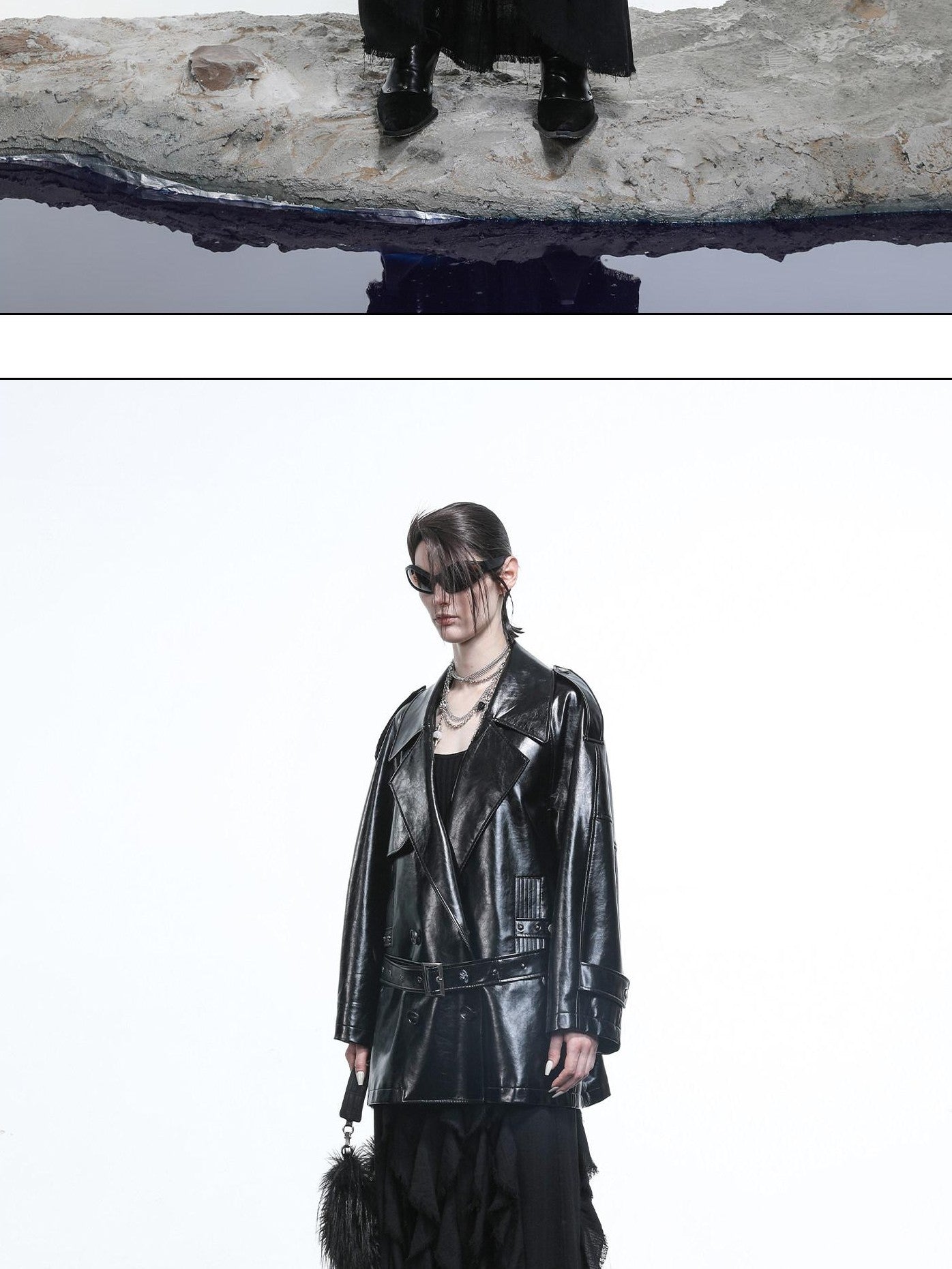 NORTH NODE Glossy Mirror Fold Belted Mid Length Women&