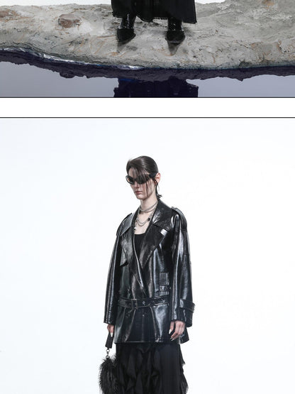 NORTH NODE Glossy Mirror Fold Belted Mid Length Women&