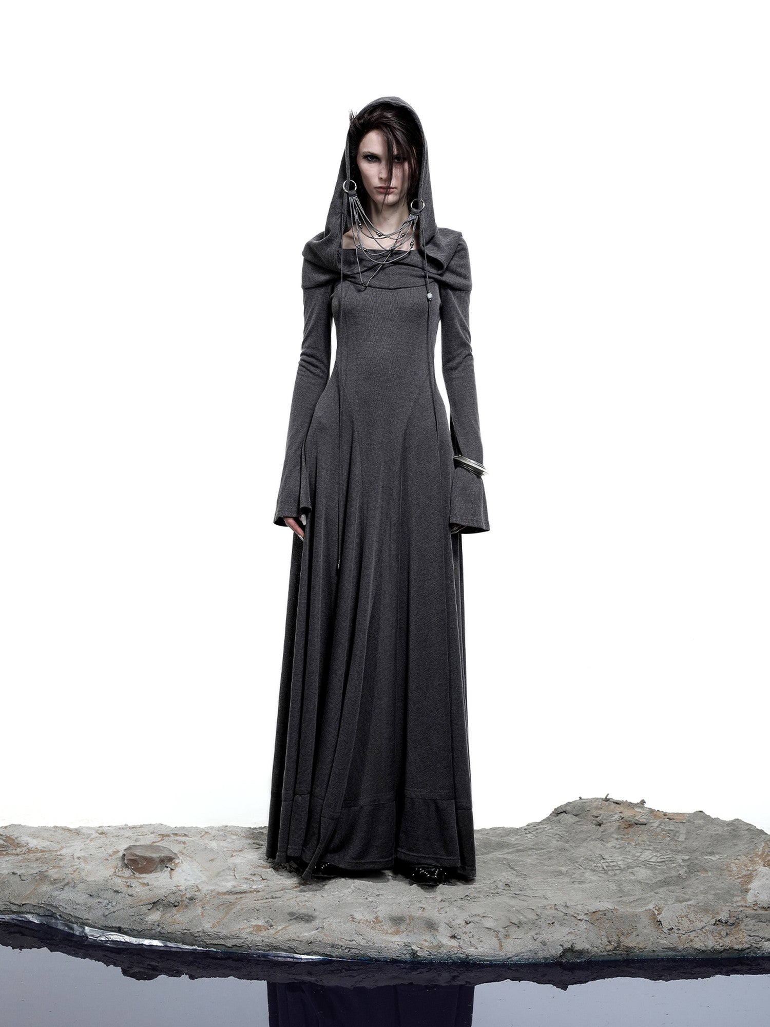 NORTH NODE Gothic Hooded Cinched Waist Long Sleeve Women&