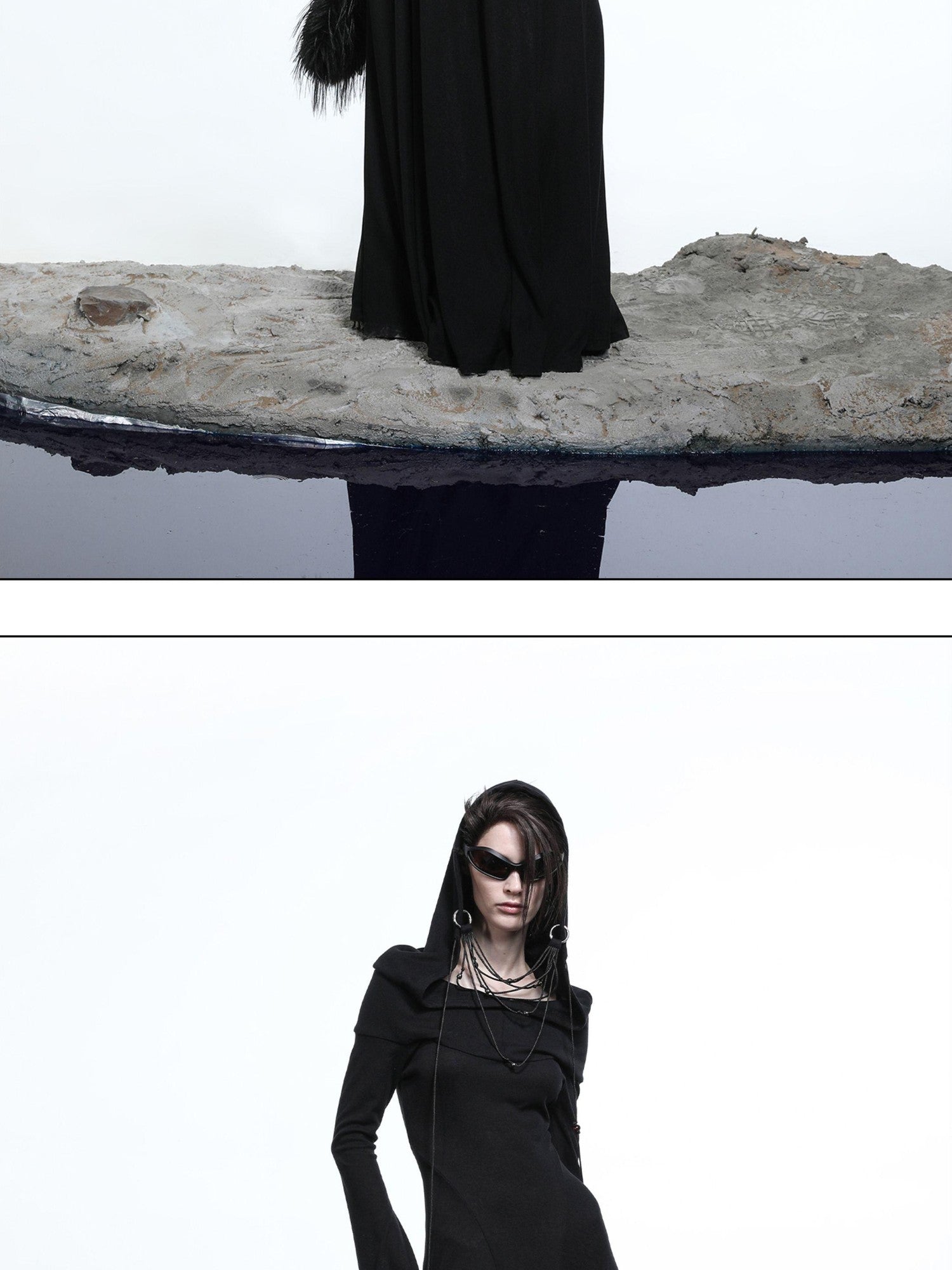 NORTH NODE Gothic Hooded Cinched Waist Long Sleeve Women&