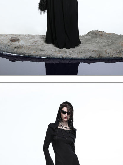 NORTH NODE Gothic Hooded Cinched Waist Long Sleeve Women&