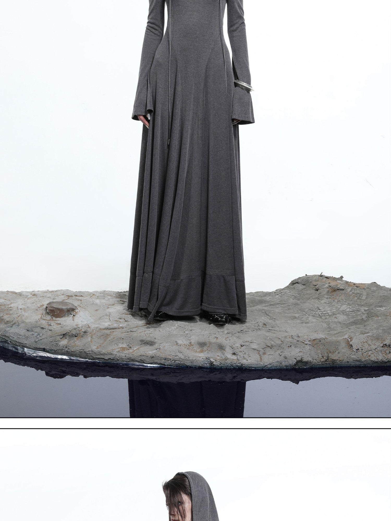 NORTH NODE Gothic Hooded Cinched Waist Long Sleeve Women&