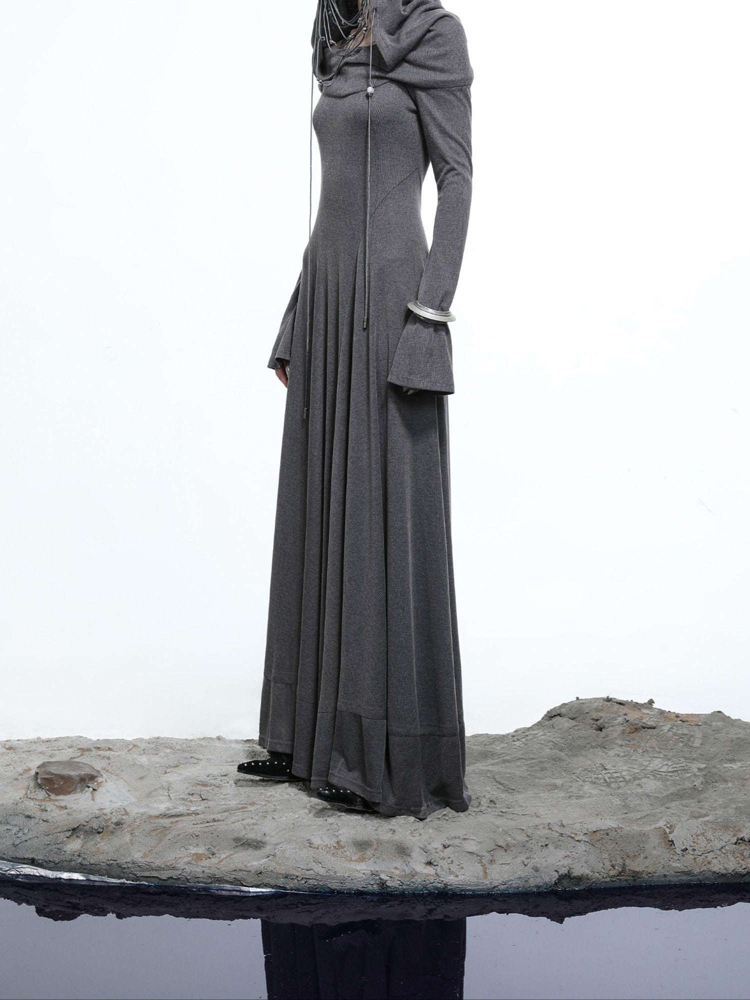 NORTH NODE Gothic Hooded Cinched Waist Long Sleeve Women&