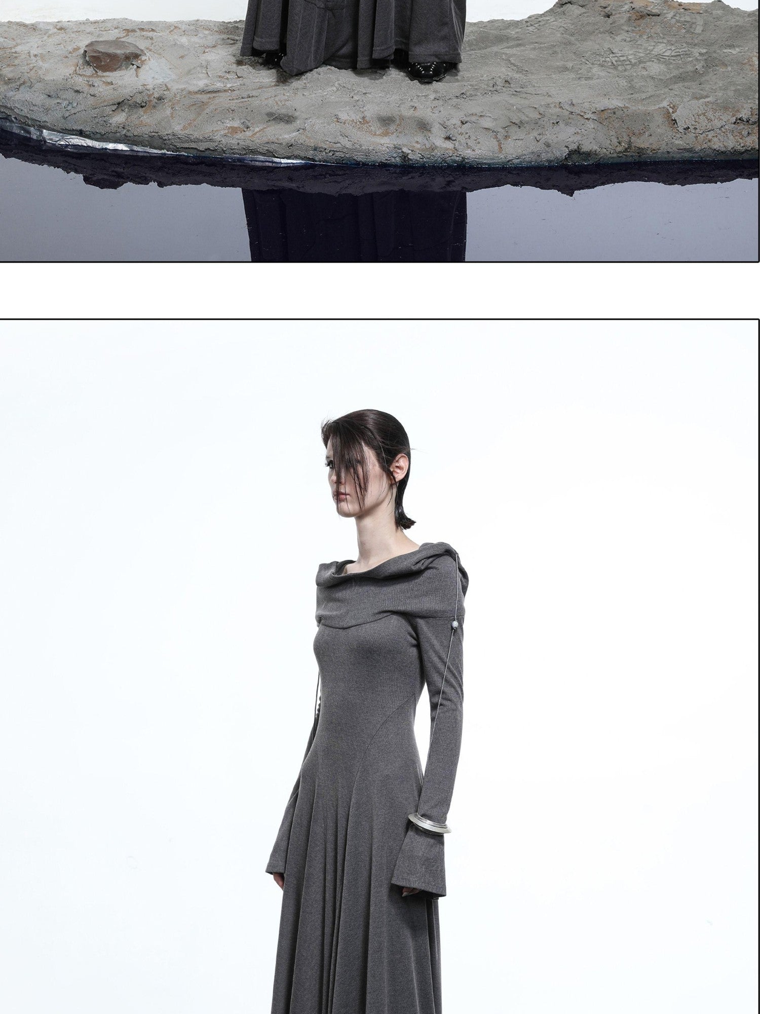 NORTH NODE Gothic Hooded Cinched Waist Long Sleeve Women&