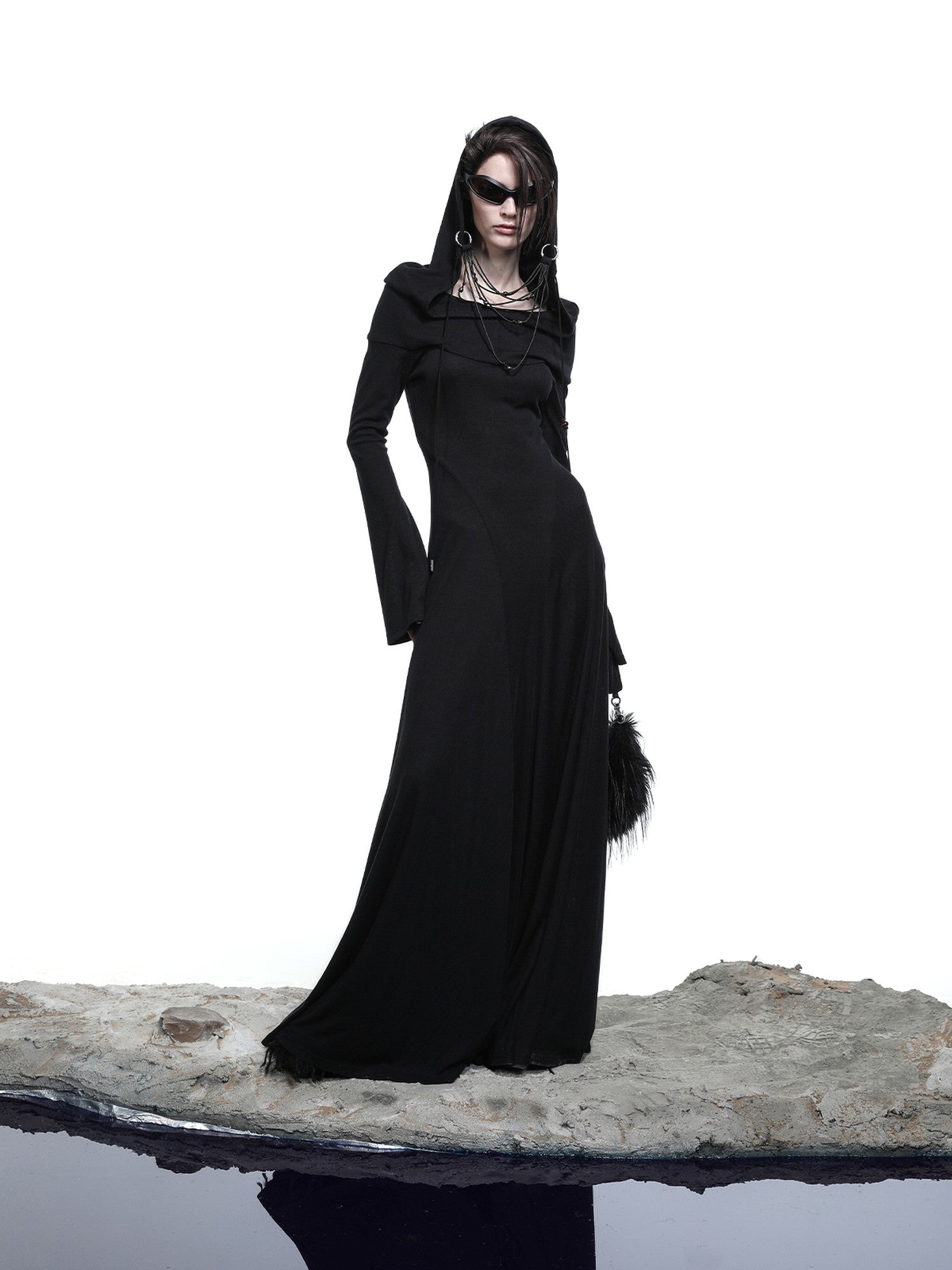 NORTH NODE Gothic Hooded Cinched Waist Long Sleeve Women&