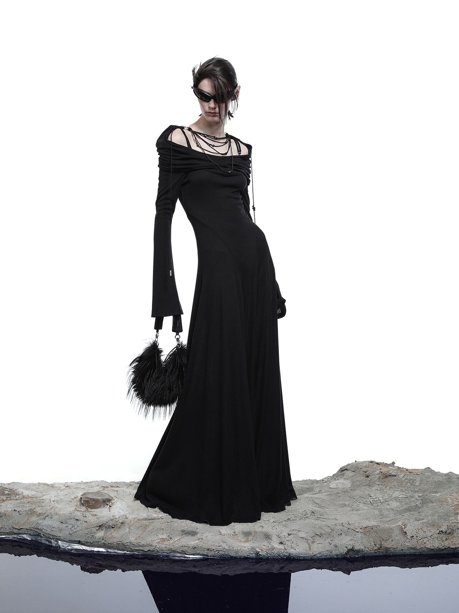 NORTH NODE Gothic Hooded Cinched Waist Long Sleeve Women&