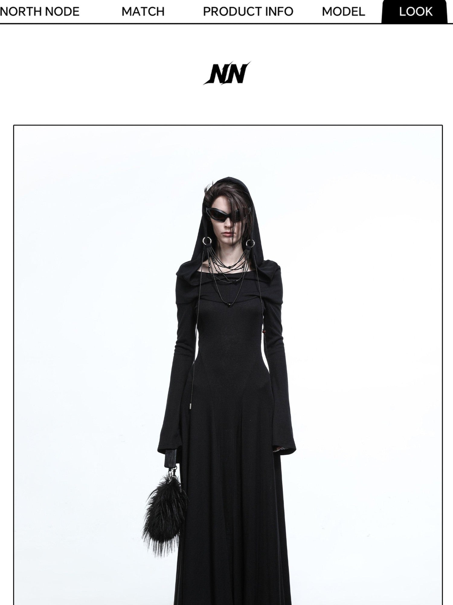 NORTH NODE Gothic Hooded Cinched Waist Long Sleeve Women&