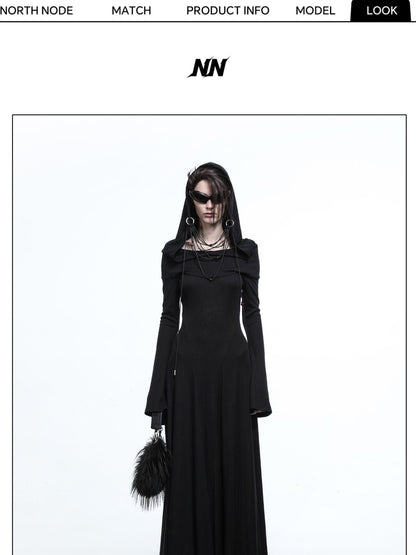 NORTH NODE Gothic Hooded Cinched Waist Long Sleeve Women&