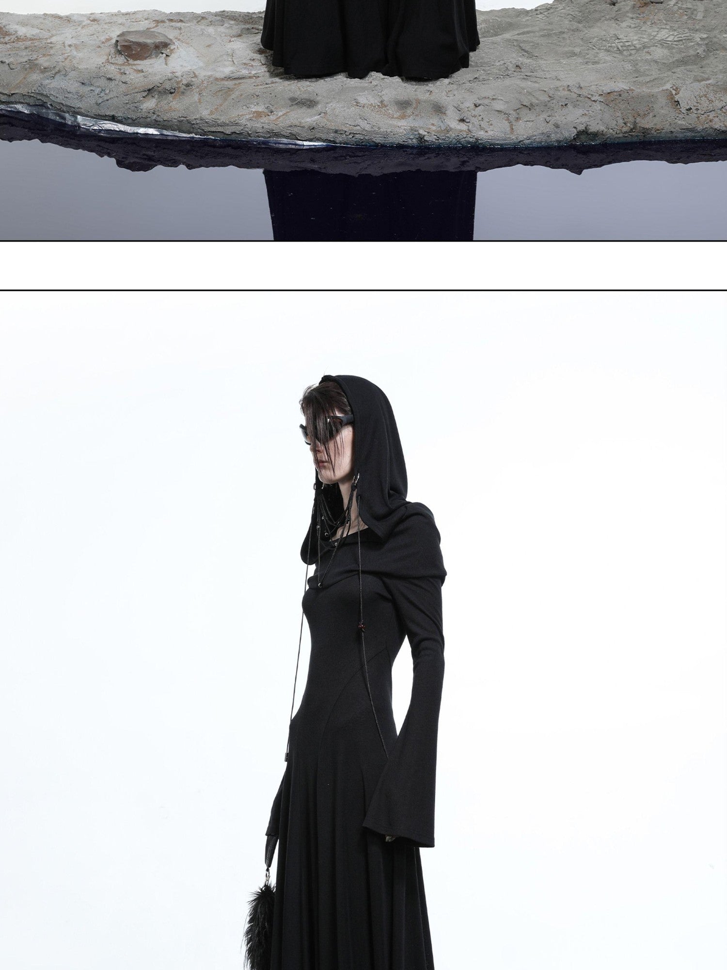 NORTH NODE Gothic Hooded Cinched Waist Long Sleeve Women&
