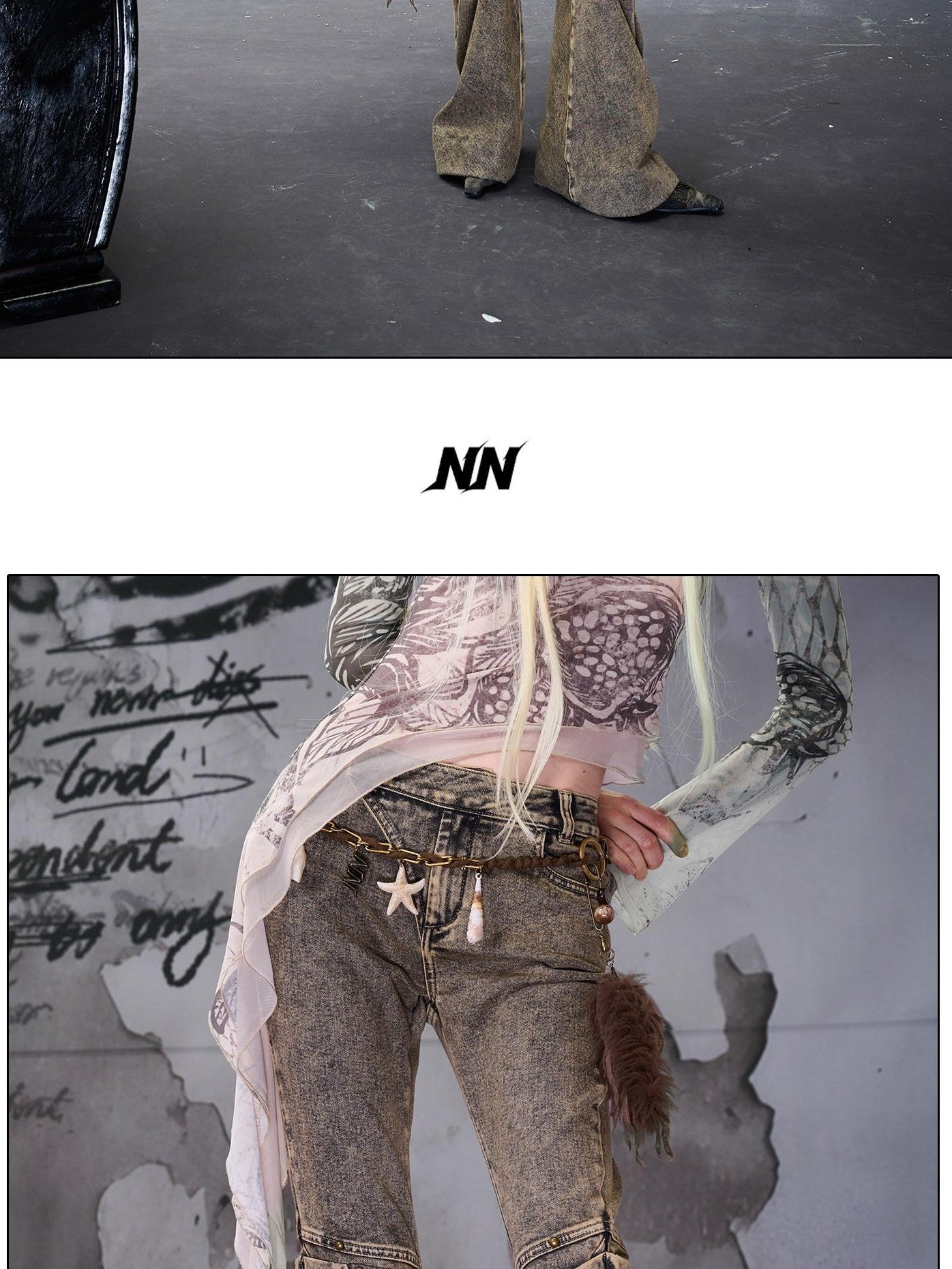 NORTH NODE Gray Distressed Washed Slim Fit Punk Women&