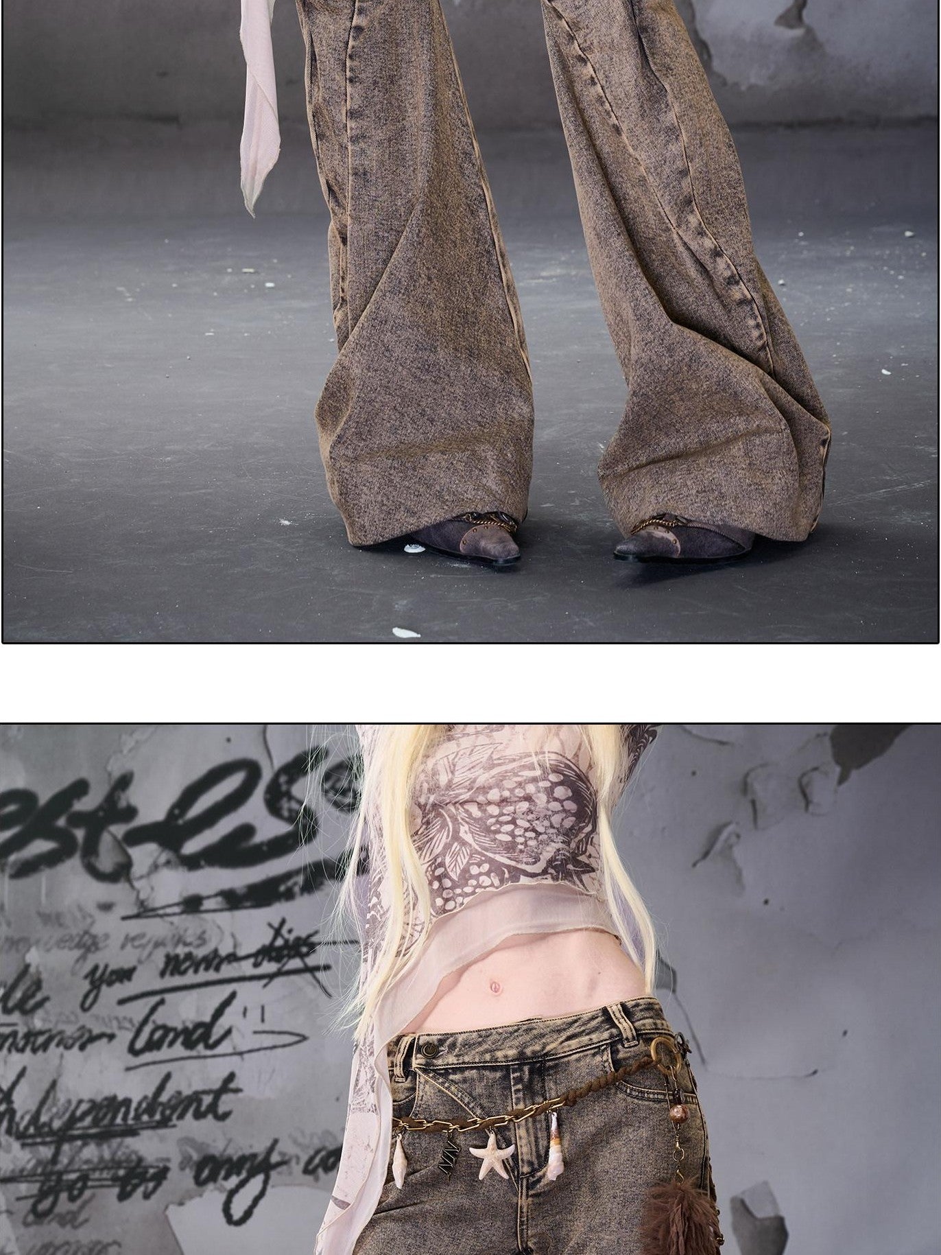 NORTH NODE Gray Distressed Washed Slim Fit Punk Women&