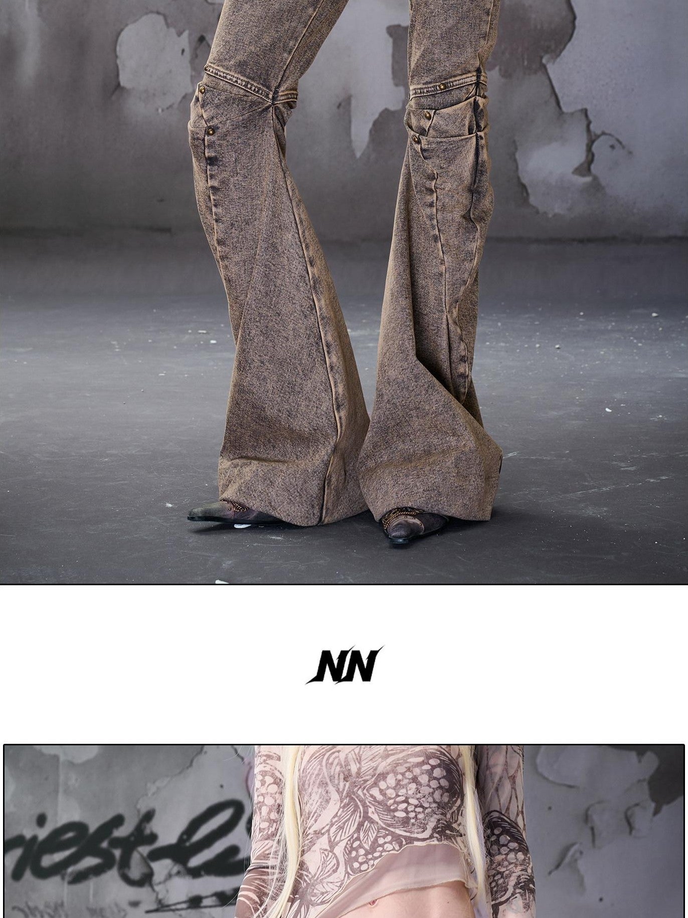 NORTH NODE Gray Distressed Washed Slim Fit Punk Women&