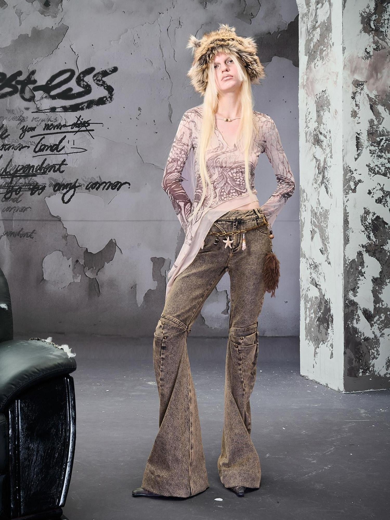 NORTH NODE Gray Distressed Washed Slim Fit Punk Women&