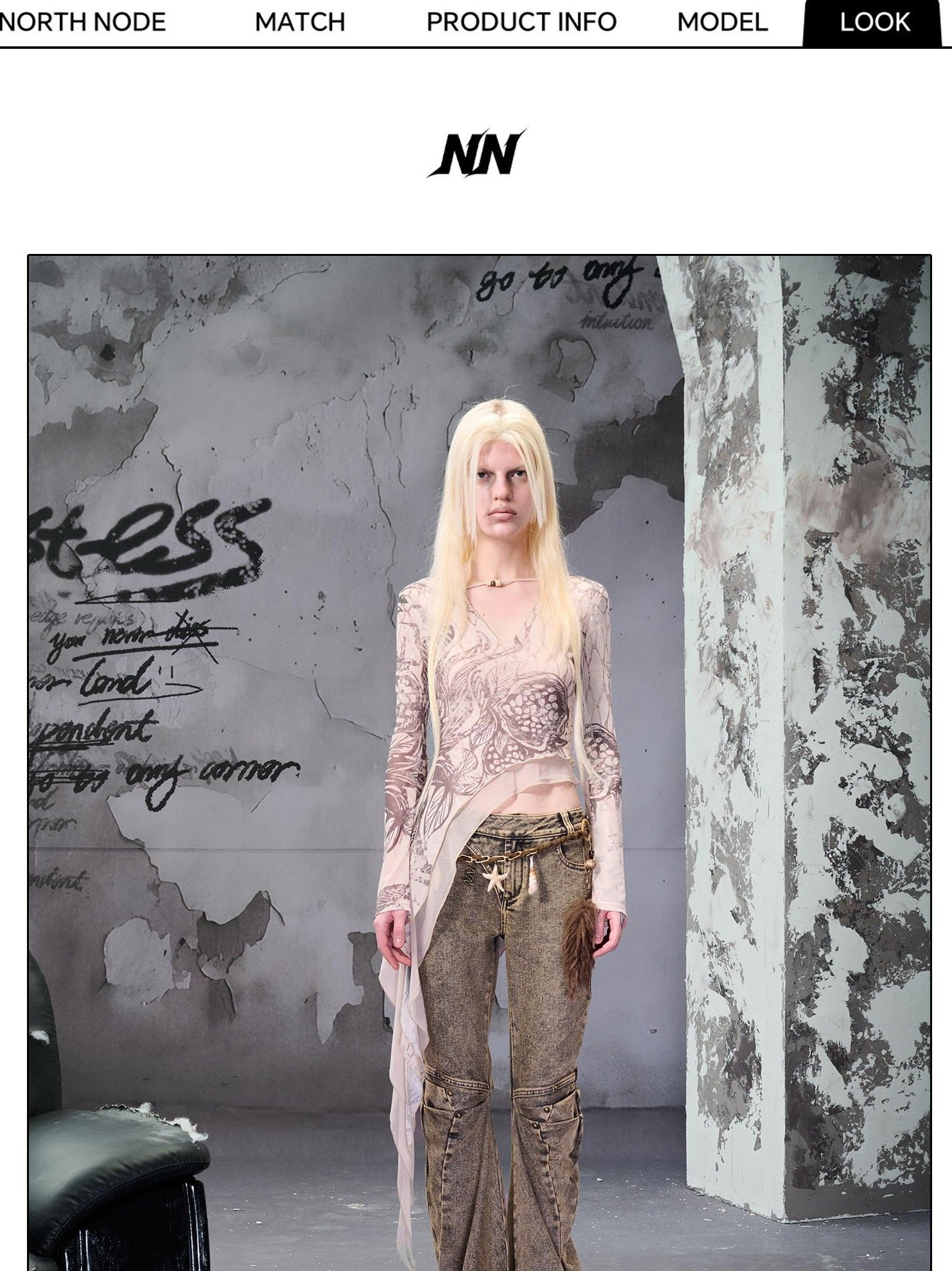 NORTH NODE Gray Distressed Washed Slim Fit Punk Women&