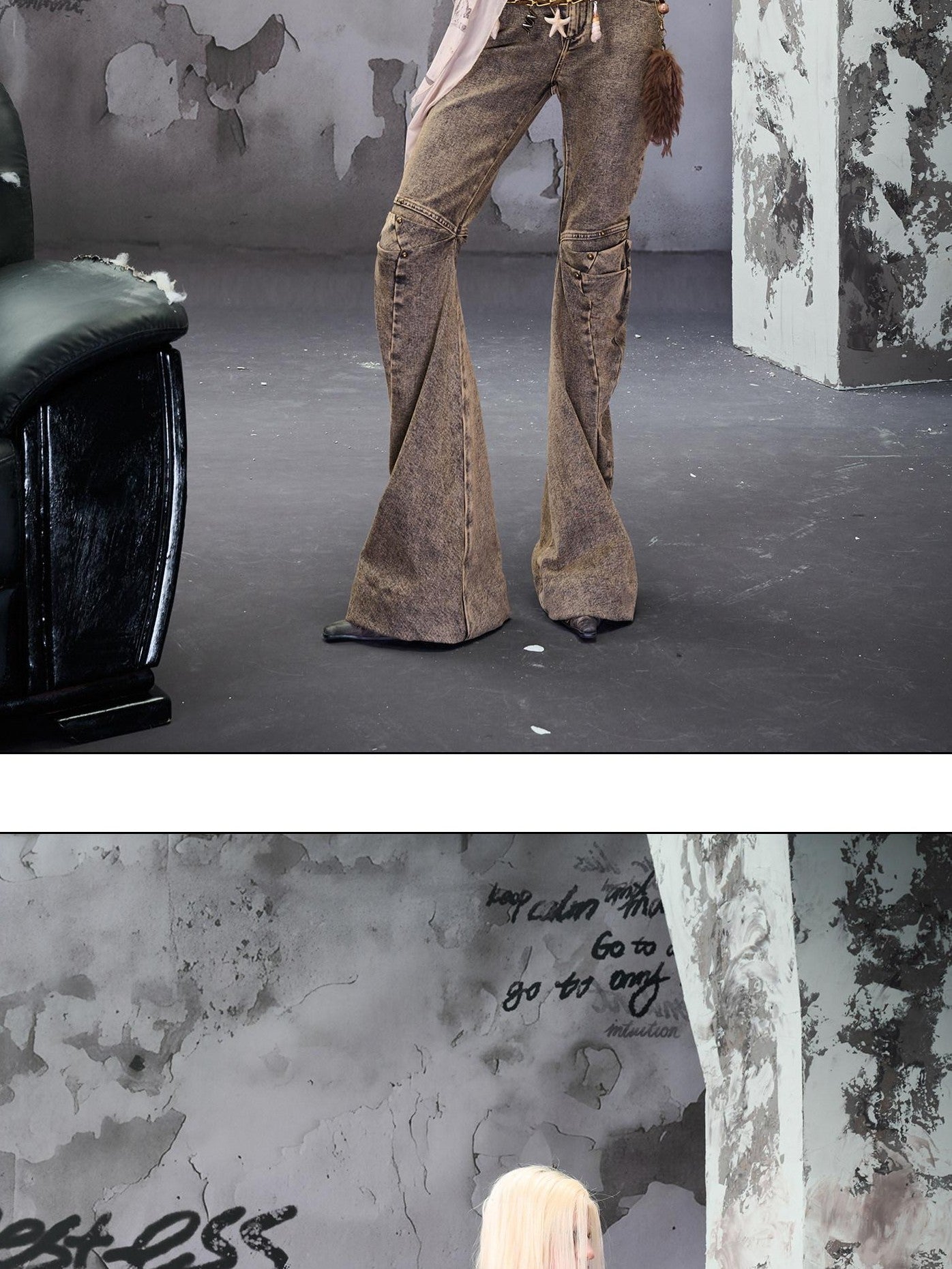 NORTH NODE Gray Distressed Washed Slim Fit Punk Women&