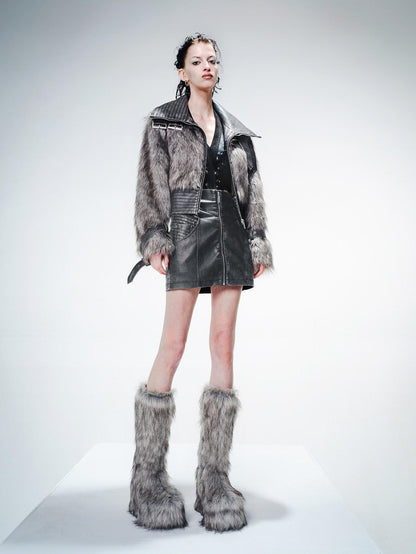 NORTH NODE Gray Washed Leather Patchwork Women&
