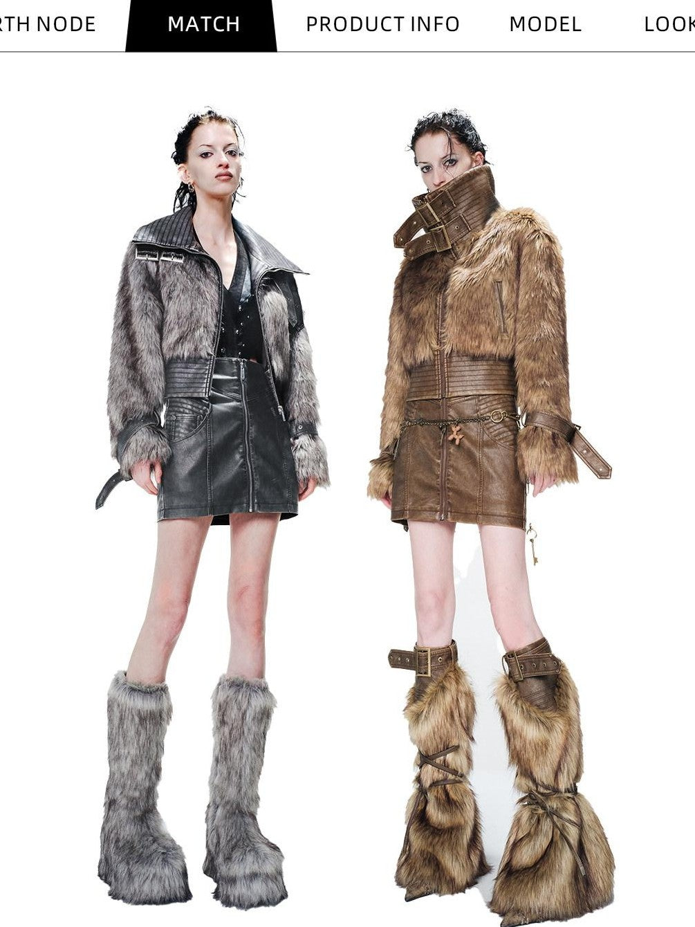 NORTH NODE Gray Washed Leather Patchwork Women&
