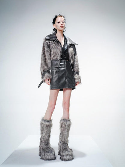 NORTH NODE Gray Washed Leather Patchwork Women&