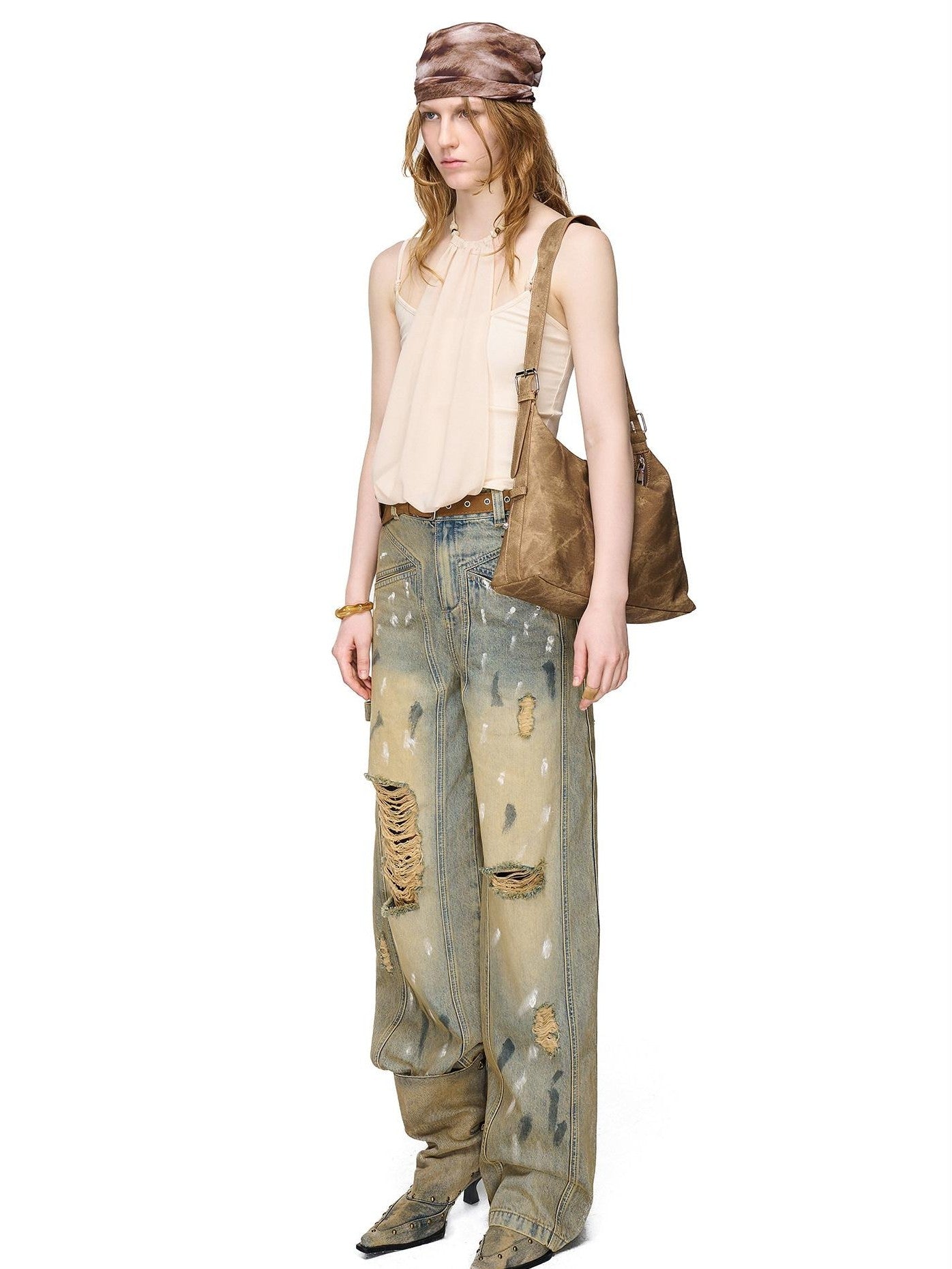 NORTH NODE Halter Neck Chiffon Splice Faux Two Piece Women&