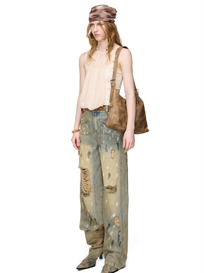 NORTH NODE Halter Neck Chiffon Splice Faux Two Piece Women&
