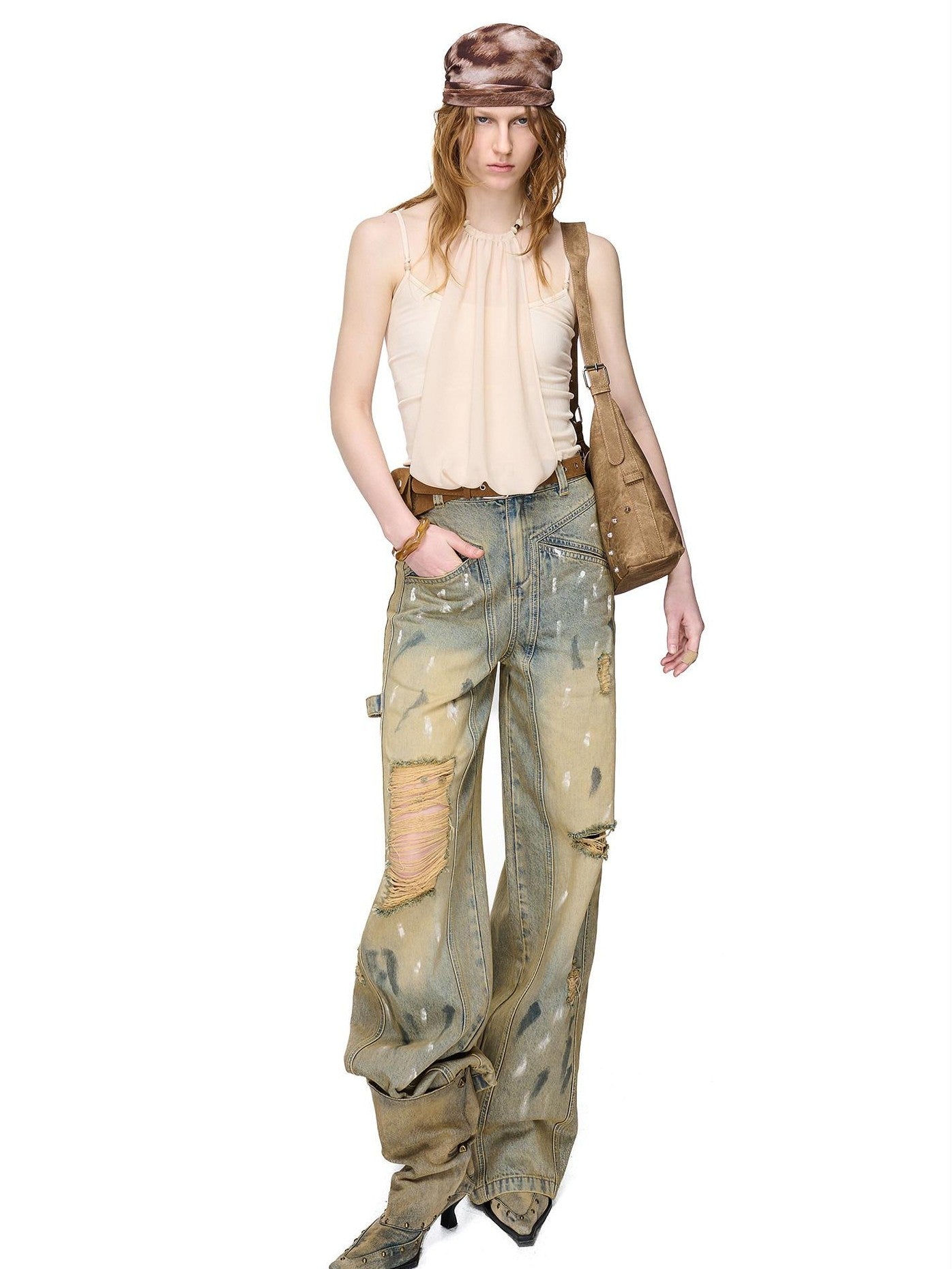 NORTH NODE Halter Neck Chiffon Splice Faux Two Piece Women&