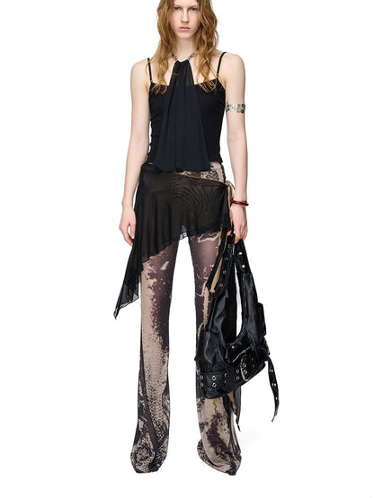 NORTH NODE Halter Neck Chiffon Splice Faux Two Piece Women&